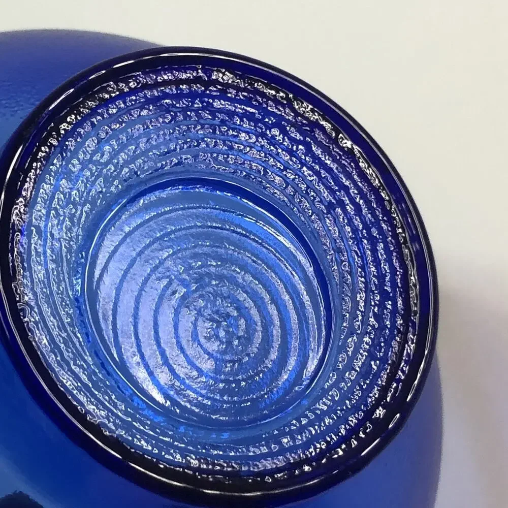 MCM egg shaped textured glass candle holder set of 2 3-inch cobalt blue